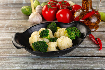 Vegan cuisine Steamed cauliflower and broccoli cabbage