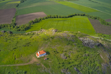 A high-altitude drone view of the Rusokastro Fortress in the Burgas region — a landmark of Bulgaria and a heritage site with ties to Turkish history.