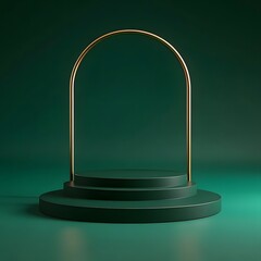 Modern Emerald Green Podium with Gold Arch for Product Display