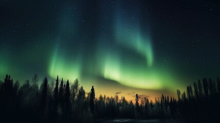 Aurora Borealis over Forest.