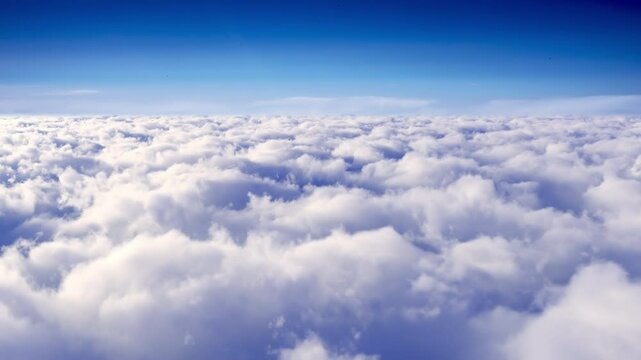 Flight above the clouds. 3D animation. 4K.