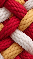 Colorful braided ropes in a detailed texture showcasing red, gold, and white patterns