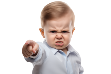 Angry Toddler Pointing: Child's Expression of Frustration on transparent background png