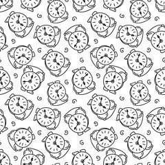 Hand-drawn clock sketch pattern, black ink, sketch-style design, made in the style of doodles.