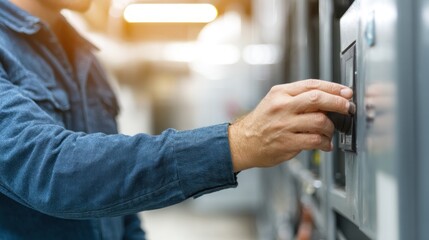 Technician operating machine