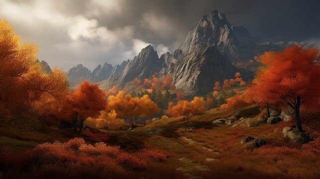 Autumn Mountain Valley Path.