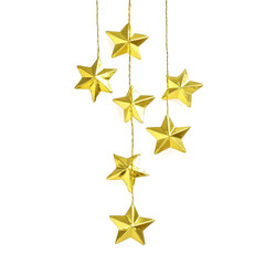 Obraz premium Golden stars hanging decoration on white background