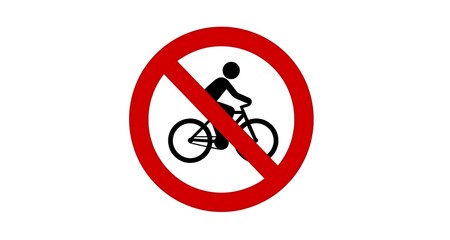No bicycles sign indicates prohibited cycling on a white isolated background