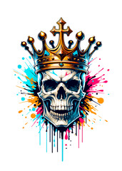 Fototapeta premium A Colorful Skull with a Golden Crown: Symbolizing Royalty, Death, and Abstract Art