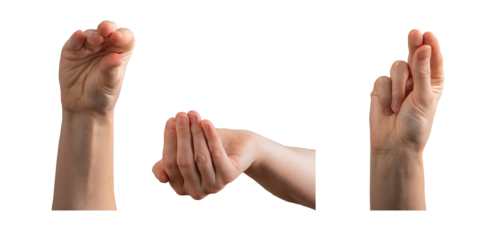 Hand gesture with fingers forming a religious sign, symbolizing the Holy Trinity. Woman s palm