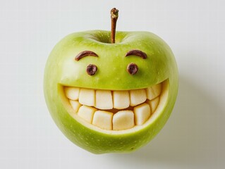 A smiling green apple. AI.