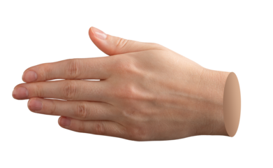Hand gesture with fingers in a straight posture, side view. A neutral handshake or karate chop pose.