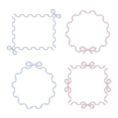 Set of pastel ribbon frames with bows. Square and round shapes in soft pink and blue. Perfect for wedding cards, baby shower, invitations, and feminine designs.