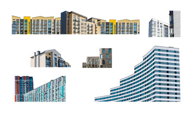 Modern buildings set, high rise architecture and residential living. The sleek design represents