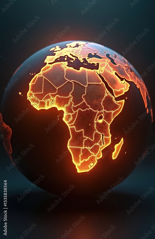 Poster glowing digital globe. africa continent highlighted with light borders. abstract tech background. ea