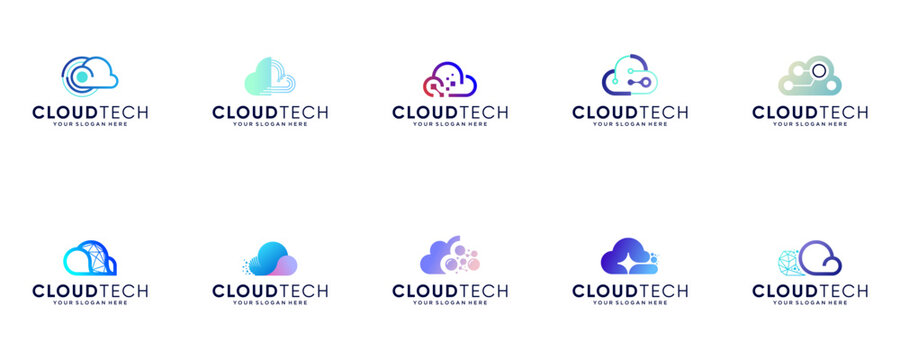 cloud logo collection with the concept of modern technology, database services, storage, vector graphic templates.