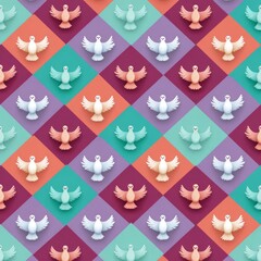 Colorful dove pattern design with vibrant geometric shapes showcasing harmony
