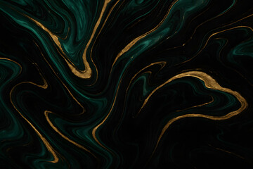 Obraz premium Liquid Marble Swirl in Emerald, Gold, and Black