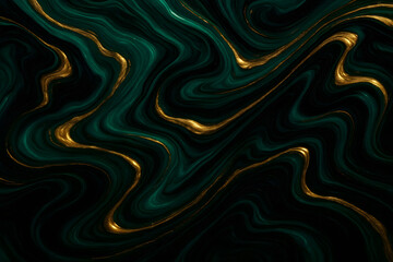 Obraz premium Liquid Marble Swirl in Emerald, Gold, and Black