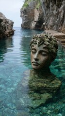 Stunning stone sculpture emerges from clear waters in a tranquil coastal setting