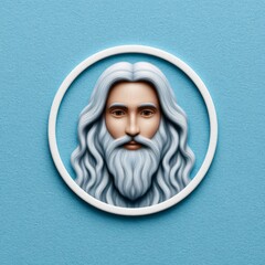 Artistic representation of a wise figure with flowing beard against a blue background