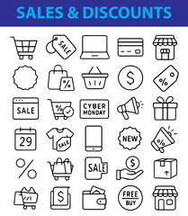 set of Sales & Discount Icons, Shopping, Promotion, E-commerce Line Vector Pack