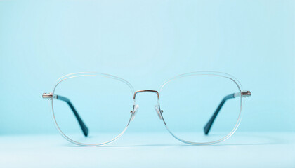 Fototapeta premium Minimalist eyeglasses design against light blue background, serene simplicity