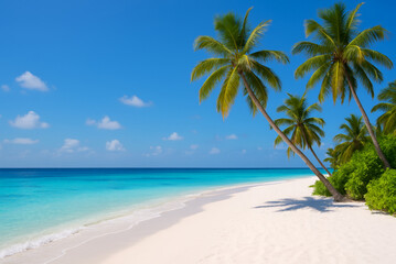 Tropical landscape of summer scenery, white sand with palm trees