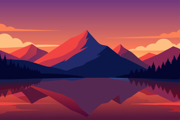 Naklejka premium Sunrise over misty mountain peaks, a beautiful nature landscape with a vibrant sky and soft clouds