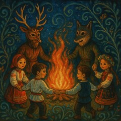 Obraz premium Enchanted Night in Slavic Forest