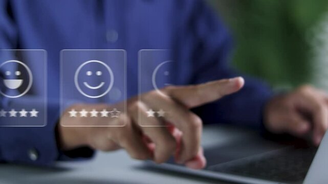 Customer satisfaction survey concept, Evaluation of service quality leading to business reputation rankings. Users rate service experiences.