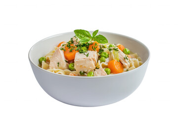 Chicken Noodle Soup Carrots Peas Basil isolated on a transparent background