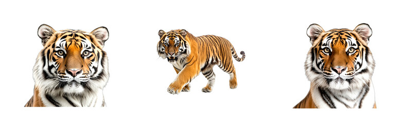 Fototapeta premium Majestic tigers roaming in their habitat wildlife art vibrant colors realistic style nature concept cut out set