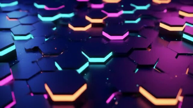 Pulsating Neon Hexagonal Tiles Seamless Loop