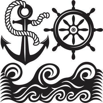 Minimalist Nautical Vector in Black and White