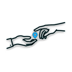 Obraz premium Icon of hands exchanging support symbol with location pin 