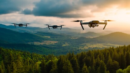 Fototapeta premium aerial view of a drone flying on the mountains