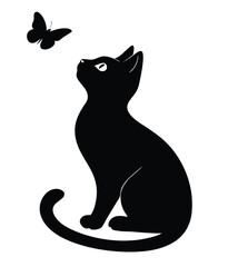 Sitting Cat Watching a Butterfly