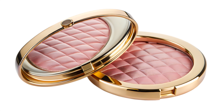 pink blusher compacts with gold isolated on white background PNG ,AI GENERATED