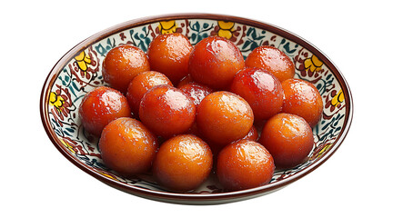 Gulab Jamun Indian Sweet on Colorful Dish Isolated PNG Format, on Transparent Background