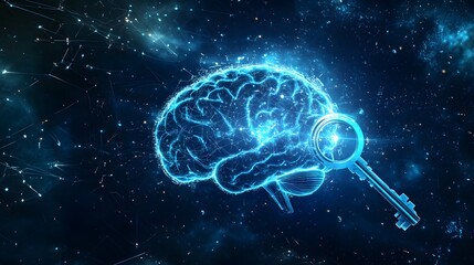 Fototapeta premium Intricate Visualization of a Key Unlocking Hidden Brain Potential Through Neural Illumination and Dynamic Networks