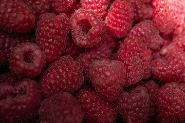 A vibrant, close-up full frame of ripe red raspberries, showcasing their rich color and intricate textures, perfect for themes of fresh fruit, healthy eating, and summer harvest