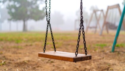 Empty swing on a foggy day
