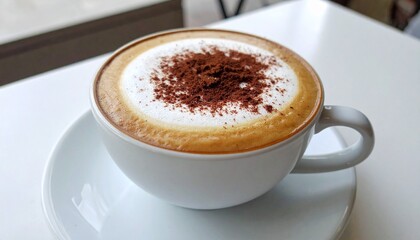 Obraz premium Cappuccino – A mix of espresso, steamed milk, and milk foam, often topped with cocoa powder.