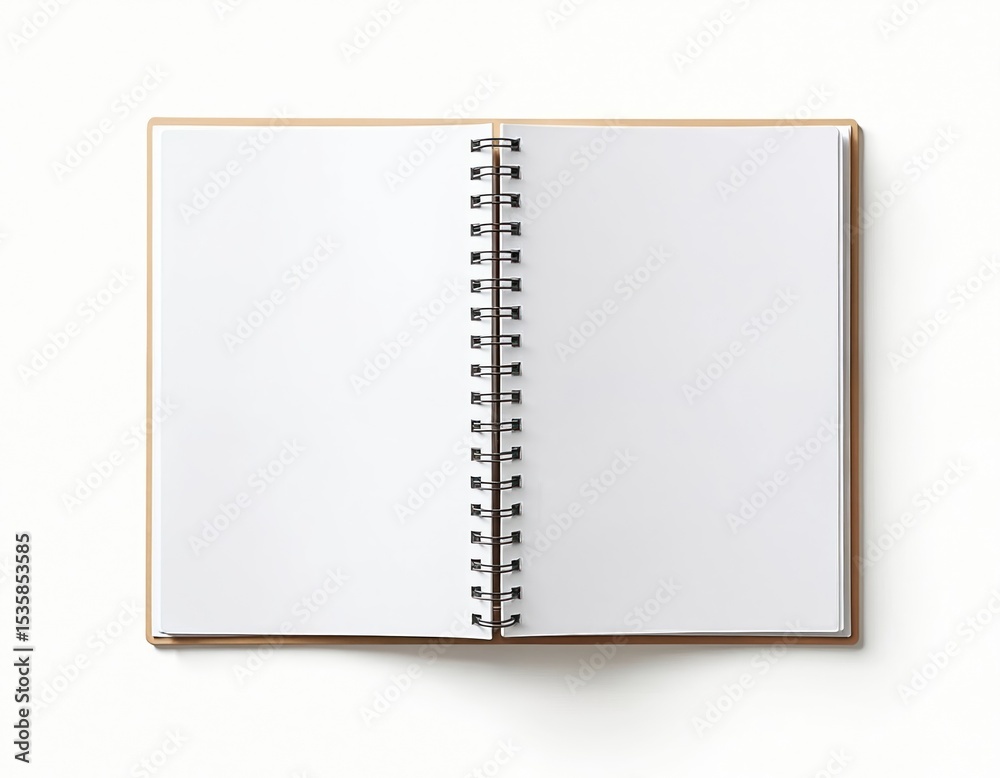 Poster open blank notebook with white pages on white background. spiral binding. diary or planner for notes