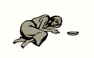 Girl suffering from hunger. Vector drawing