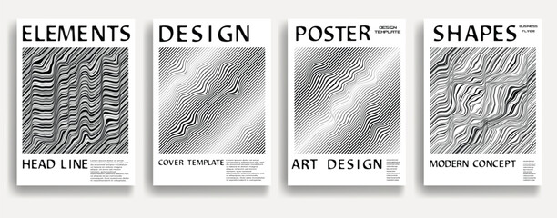 Modern posters . Vector design composition with various geometric shapes . Abstract contemporary art . Vector art ideal for media, ads, covers, brochures, banners. Black and white.