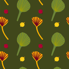 Seamless pattern of autumn leaves from different trees, ash, birch, oak, maple, chestnut. Flat vector style