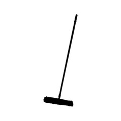 A simple illustration of a black broom with a long handle and rectangular head on a white background