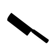 A solid black silhouette of a cleaver knife with a rectangular blade and a cylindrical handle is visible